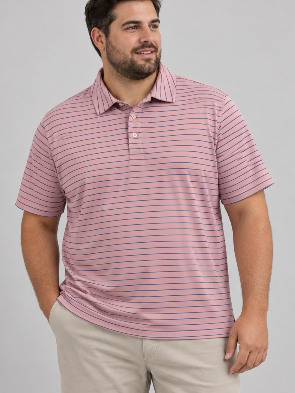 Peter Millar Summer Comfort Pink Polo with Navy Micro-Stripes